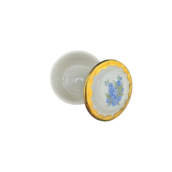 Vintage Blue Floral Holley Ross Fine China Ring Box Accented w/22K Gold - Picture 2 of 3